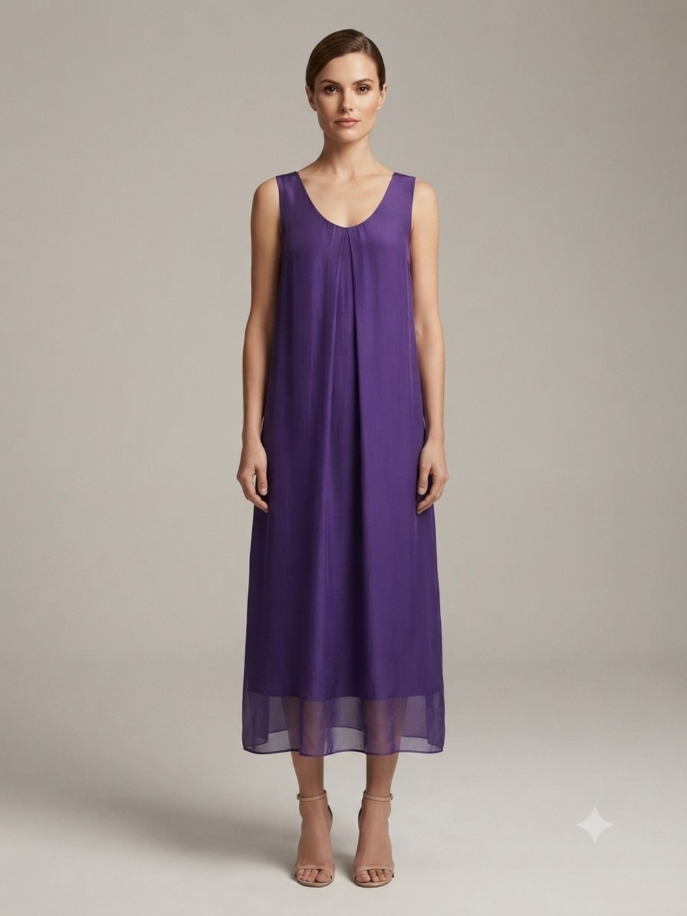 Sleeveless Midi Dress in Deep Purple - Classic A-Line Silhouette